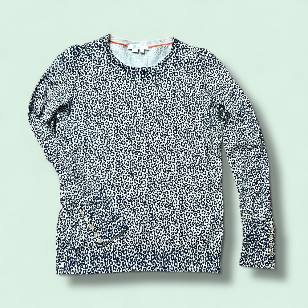 Boden Grey/Navy Animal Print Cotton Blend Long Sleeve Jumper Size M